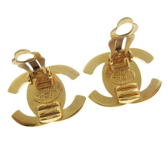 Chanel CC Turnlock Earrings Clip-On Gold Small 95A 99876 - Picture 7 of 10